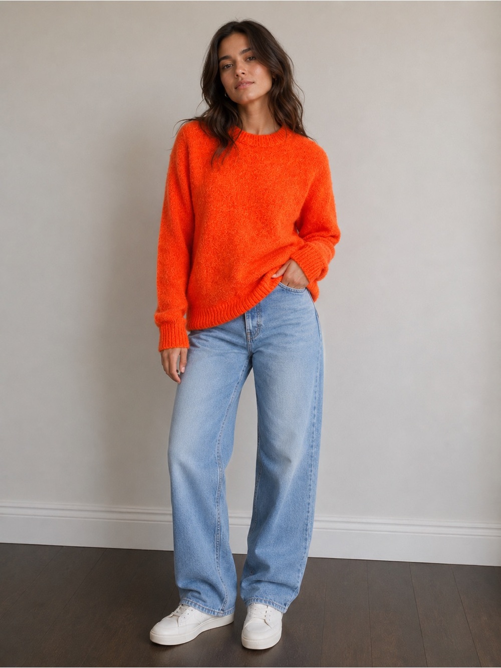 Compania Fantastica Orange Textured Knit Sweater - Size M